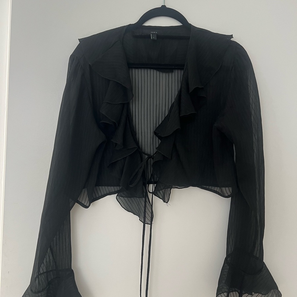 Trois the Label Black Ruffle Tie Top